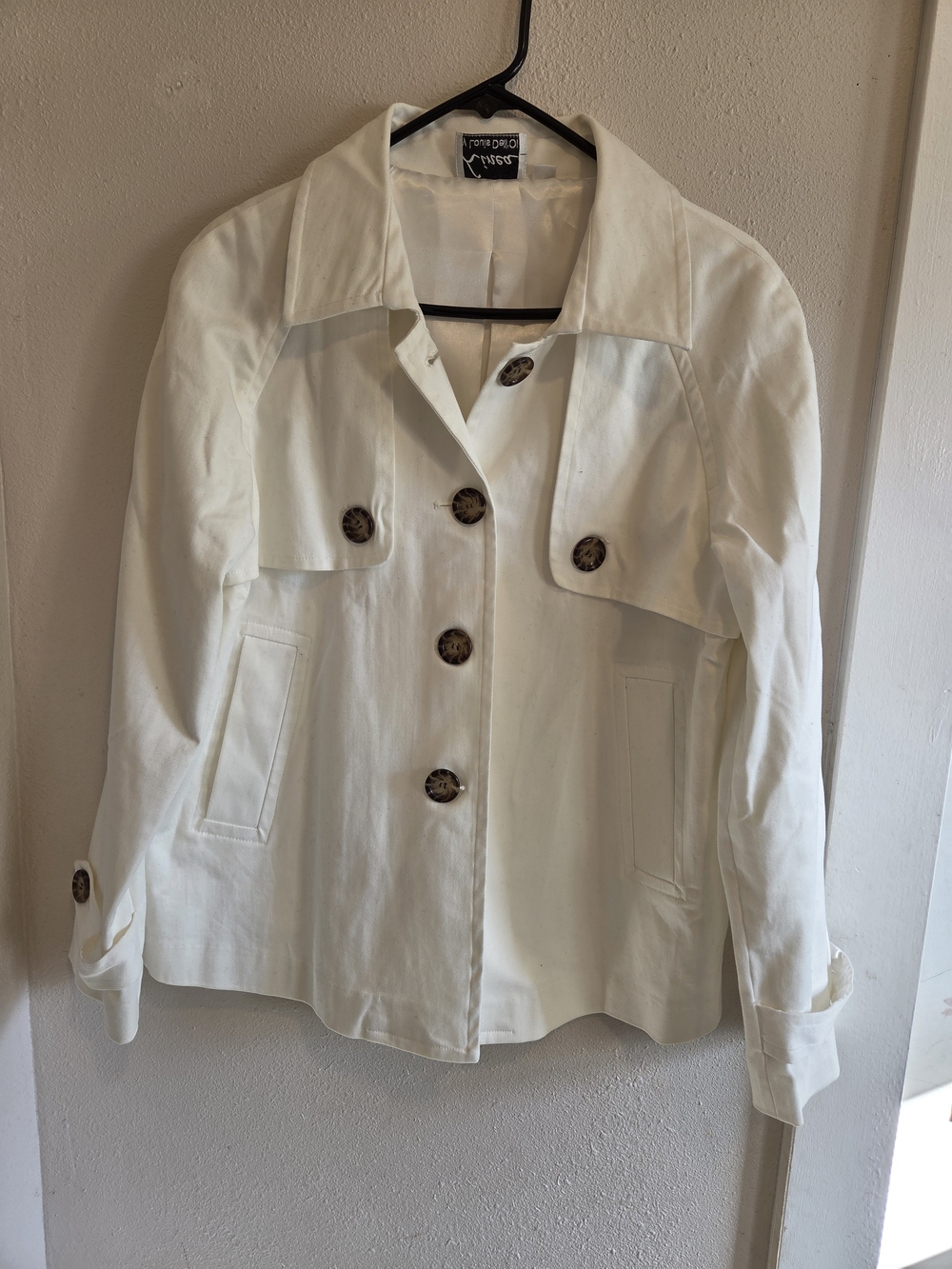 Linea By Louis Dell'Olio Cream Short Trench Coat with Brown Buttons
